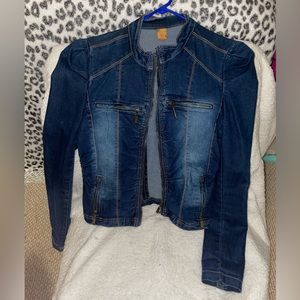 Jouou Women's Denim Jacket Biker style Fade jean jacket